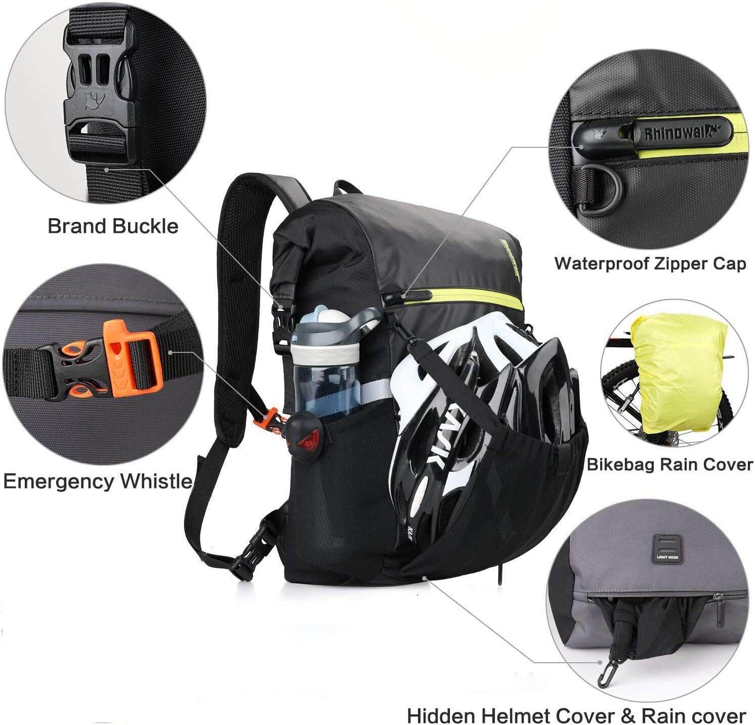 Rhinowalk Bike Pannier Bag Bicycle Bag Convertible Pannier Backpack Shoulder Bag Laptop Pannier Travel Bag Professional Cycling Accessories-Black