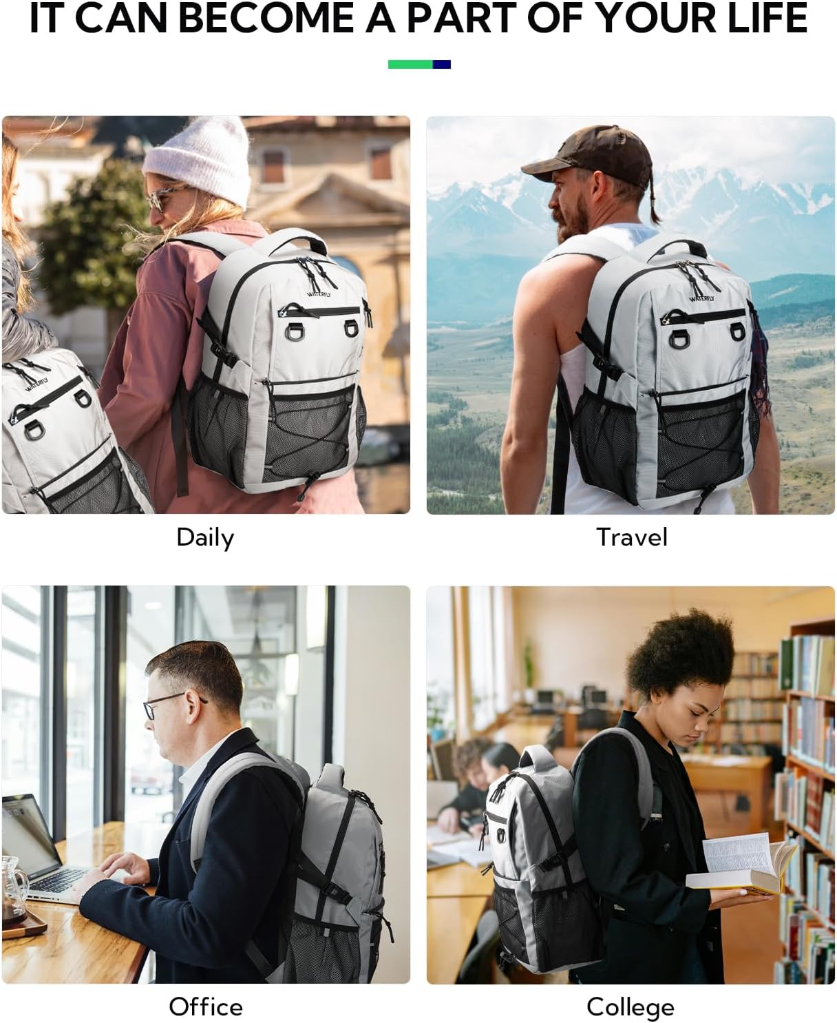 WATERFLY Travel Hiking Casual Backpack: 22L Lightweight Everyday Outdoor City Daypack College Bookbag for Women Men