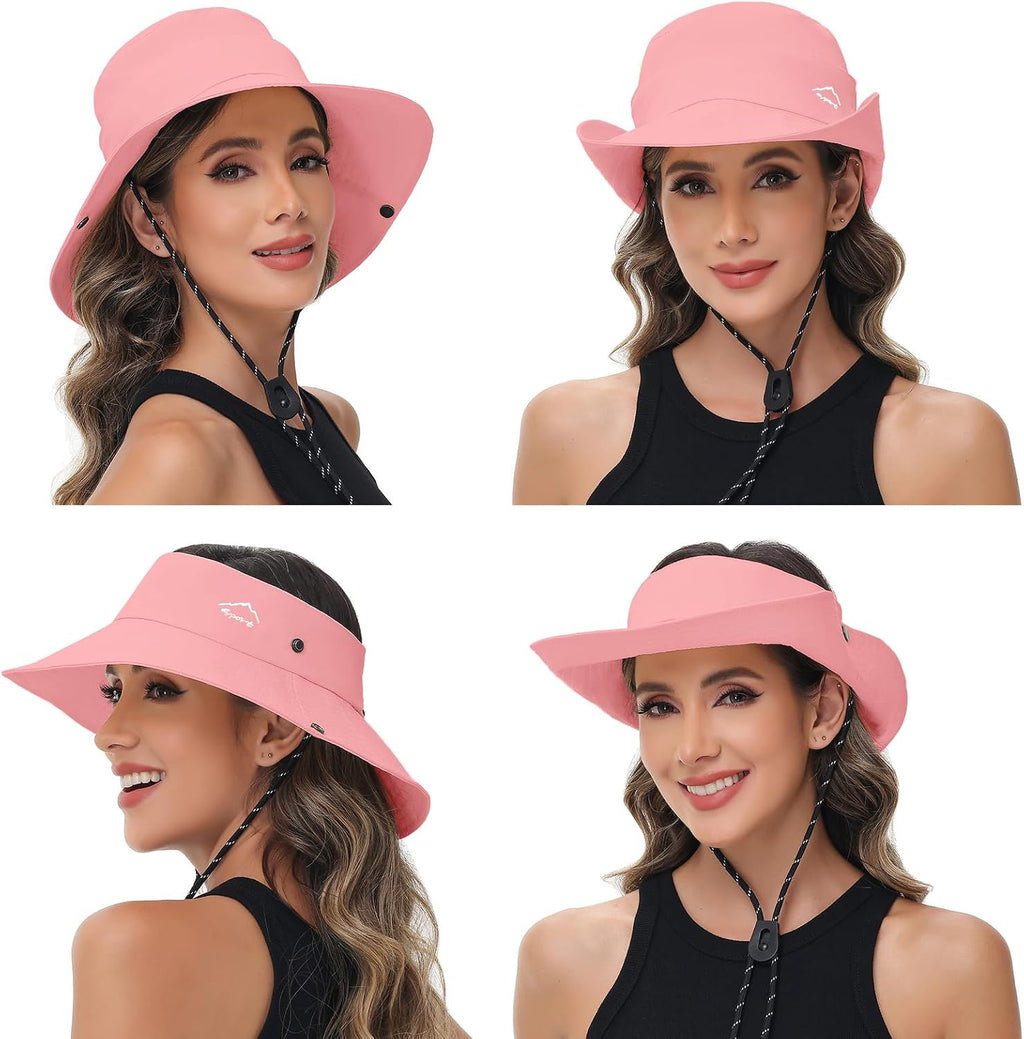 Sun Hats for Women Bucket Hat UV Protection Fishing Hat Wide Brim Safari Hats 2 in 1 Zip-Off Sun Visor Hats UPF 50+