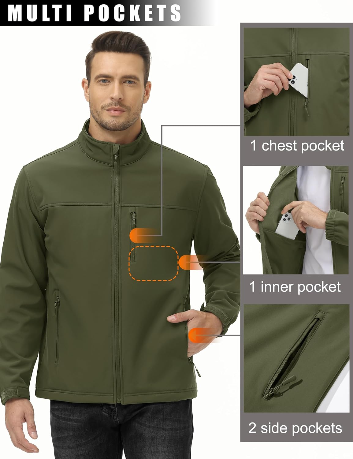 MAGCOMSEN Mens Lightweight Softshell Jacket Fleece Tactical Waterproof Coat