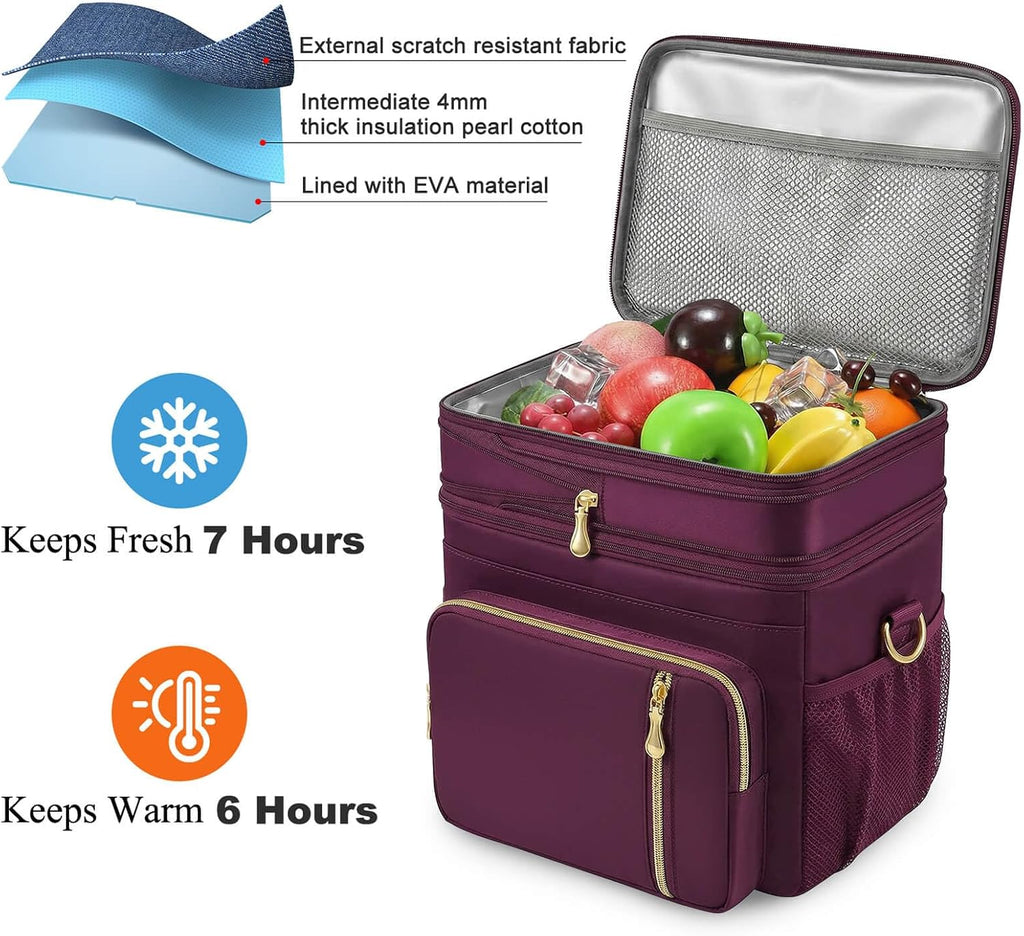 MIYCOO Lunch Bag for Women & Men, Expandable Double Deck Lunch Box, 15L