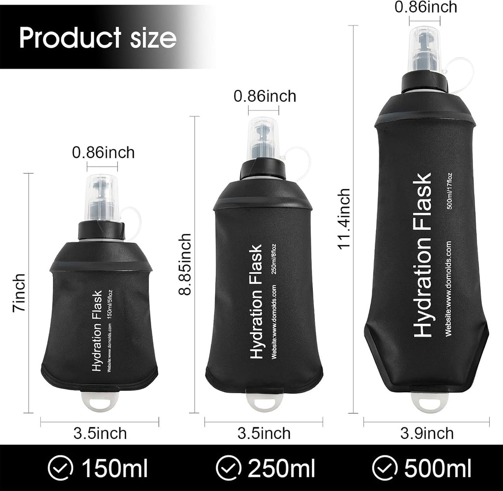 WILDREEDS 150ml Soft Flask, TPU Collapsible Soft Water Bottle for Hydration Pack, Running Vest, Folding Water Bottle for Hiking Cycling Climbing-2Pcs, Black
