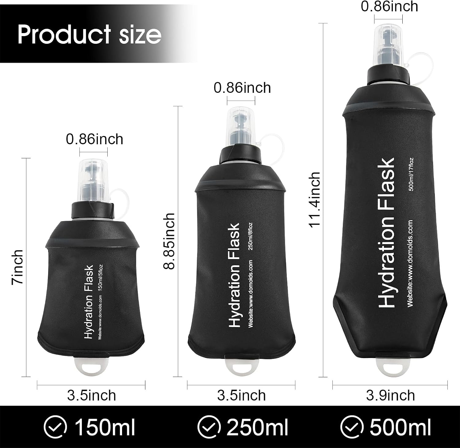 WILDREEDS 250ml Soft Flask, TPU Collapsible Soft Water Bottle for Hydration Pack, Running Vest, Folding Water Bottle for Hiking Cycling Climbing-2Pcs, Black