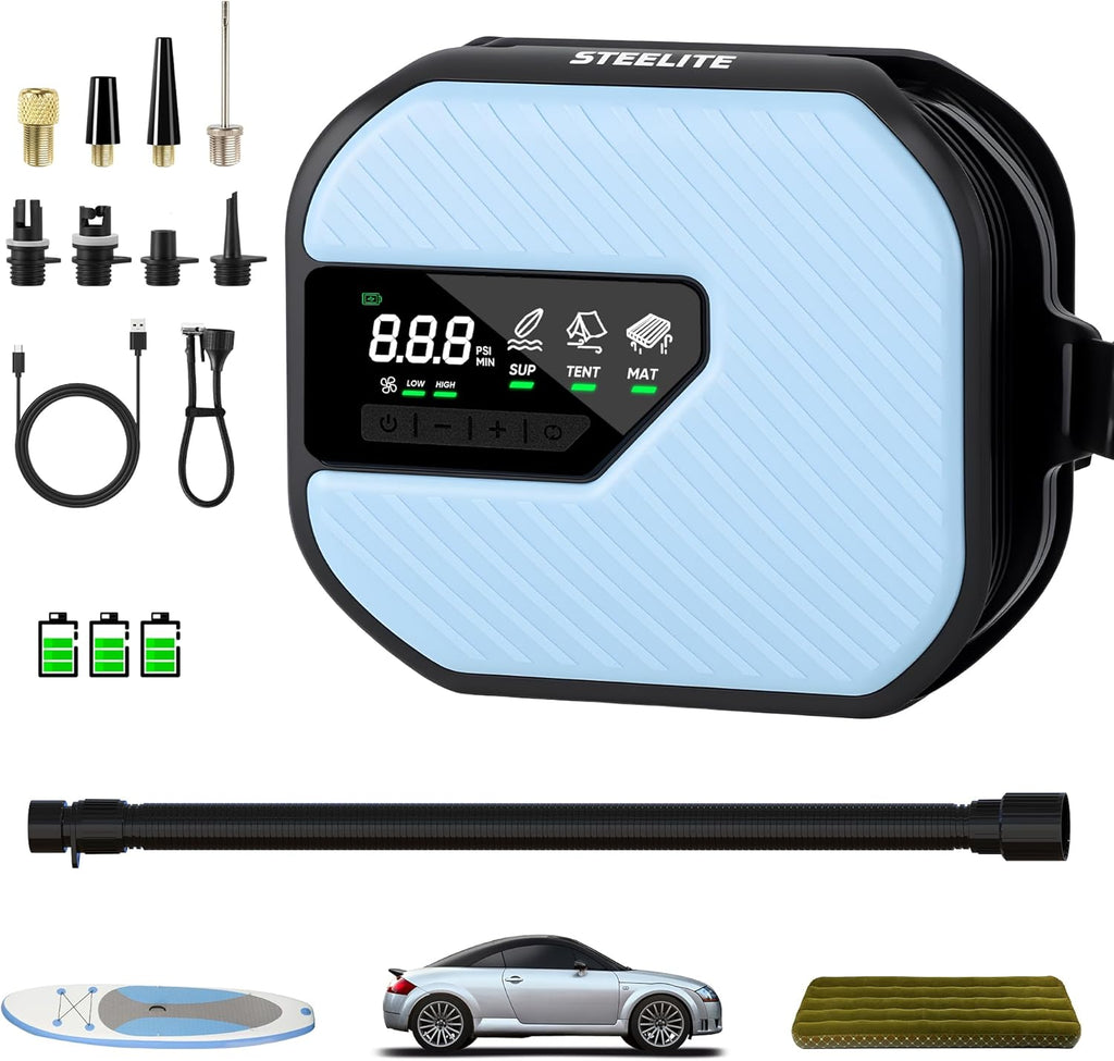 Electric Paddle Board Pump Portable, 50PSI High Pressure SUP Air Pump with Auto-Off, Dual Stage Inflation & Deflation, Digital Inflator for Paddle Board, Boat, Tent, Air Mattress