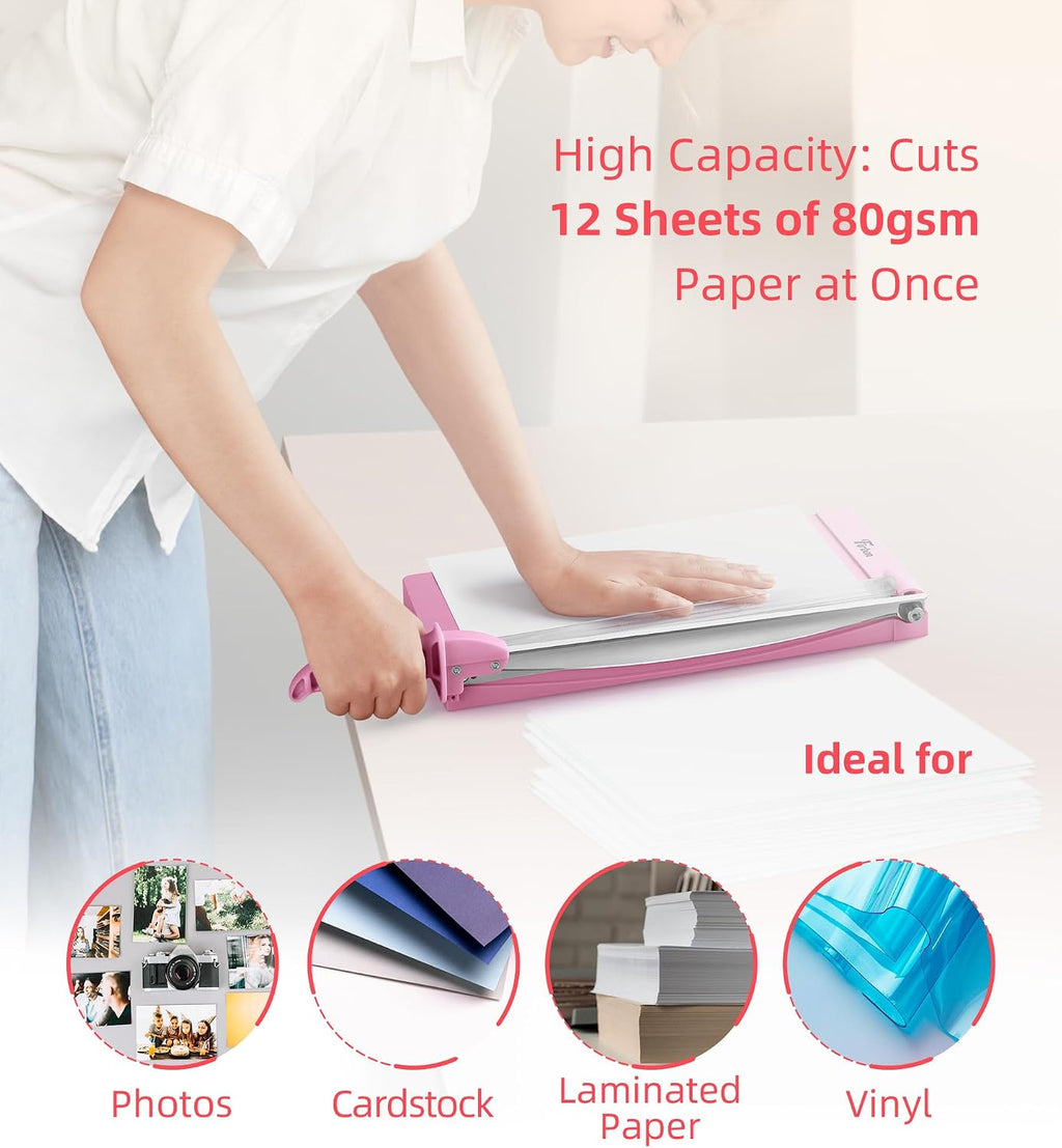 Firbon 12" Guillotine Paper Cutter with Hidden Ruler, Compact Paper Trimmer
