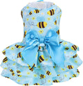 PUPTECK Summer Dog Dress with Bow and Leash Ring, Blue Yellow Bee M