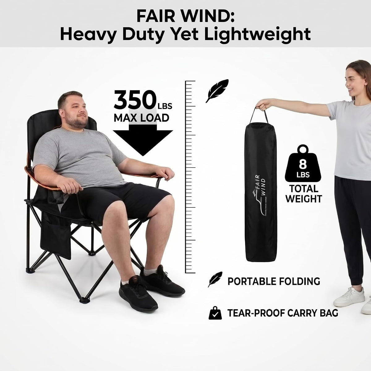 FAIR WIND Padded Oversized Camping Chair with Lumbar Support for Adults