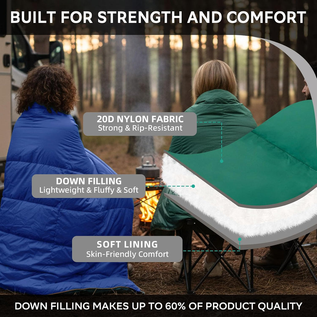 Down Camping Blanket, Lightweight Packable Outdoor Blanket, Warm