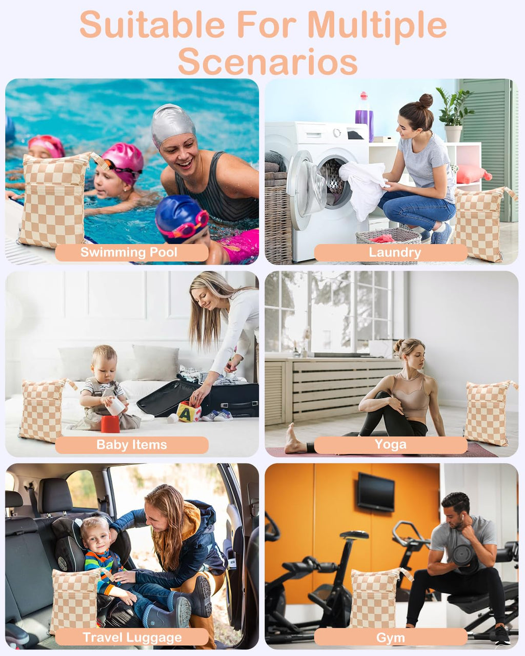 ALVA ALVABABY 2pcs Waterproof Wet Dry Bags,Reusable with Two Zippered Pockets,Baby Cloth Diaper,Travel,Beach,Pool,Daycare,Soiled Baby Items,Yoga Gym Bag,Swimsuits or Wet Clothes 2LW09