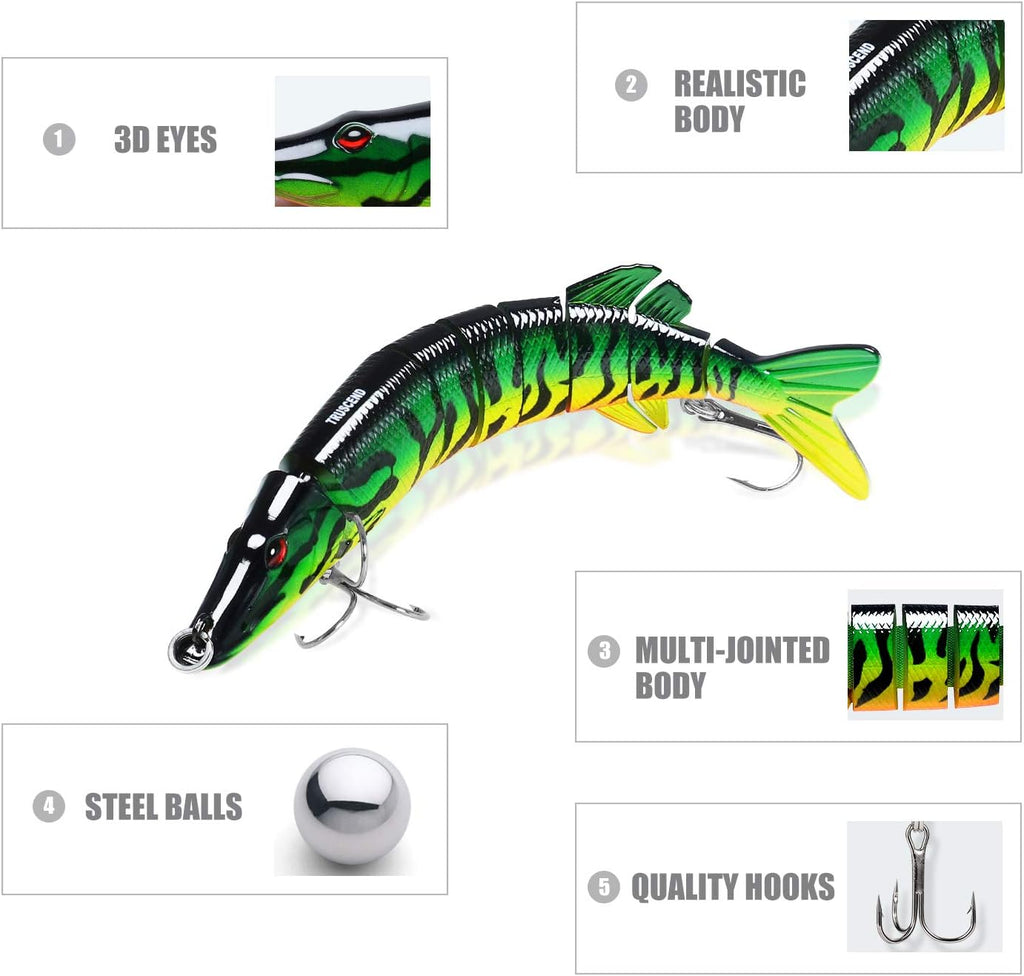TRUSCEND Swimmax Easy Catch Fishing Lures with BKK Hooks, Wiggling, Vibrating, Rattling and Gurgling for More Bite, Heavy-Duty Dyneema Fiber Jointed Swimbaits for Bass, Trout, Walleye, Crappie, Pike