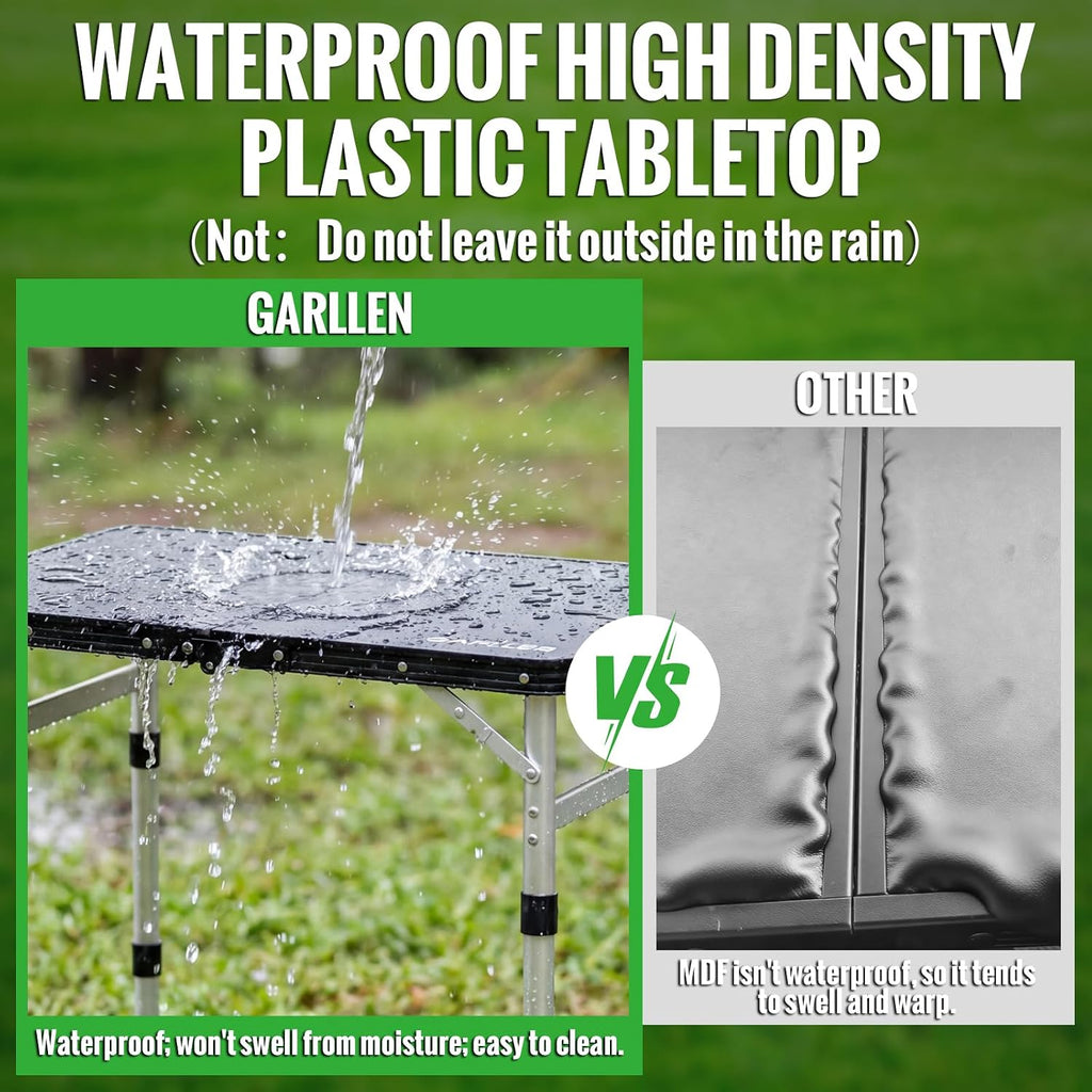 GARLLEN Waterproof Folding Camping Table 22.8" Lx15.7 W, 3-Height Max 27.5"