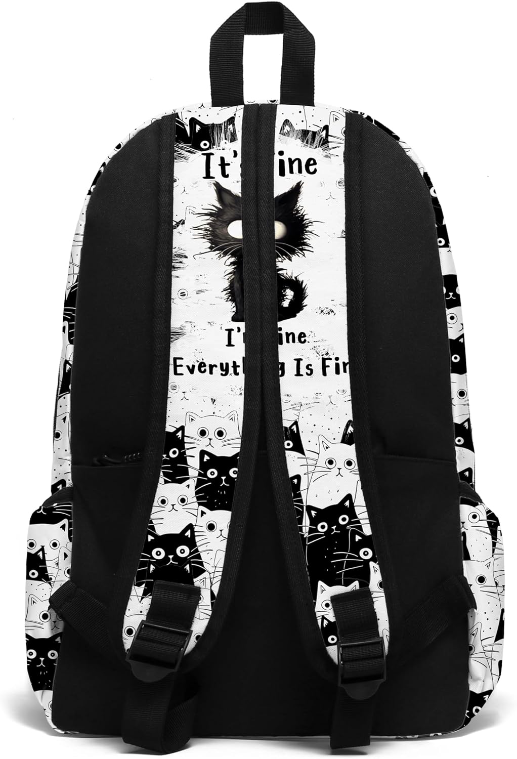 Funny Black Cat School Backpack for Girls Boys Bookbag, 17 Inch Cat Laptop Backpack, Cats Animals Theme Back Pack for School Travel Hiking Camping