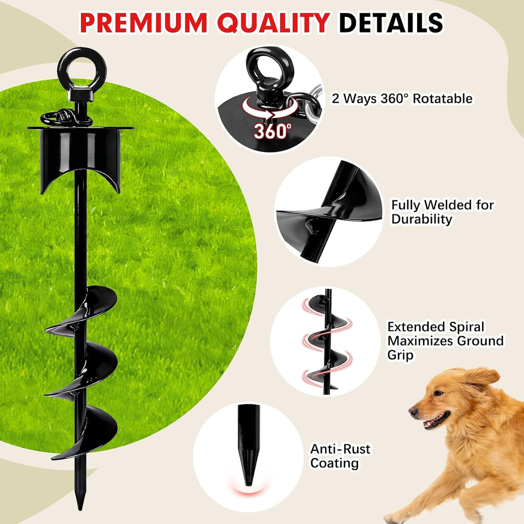 Snagle Paw Dog Tie Out Stake with Lock-Cap,Heavy Duty Dog Stakes for Outside/Yard/Camping with Shock Absorbing Bungee Tether,360°Swivel Rust Proof Ground Anchor for Dog Cable,Leash,Chain,up to 360 Lbs