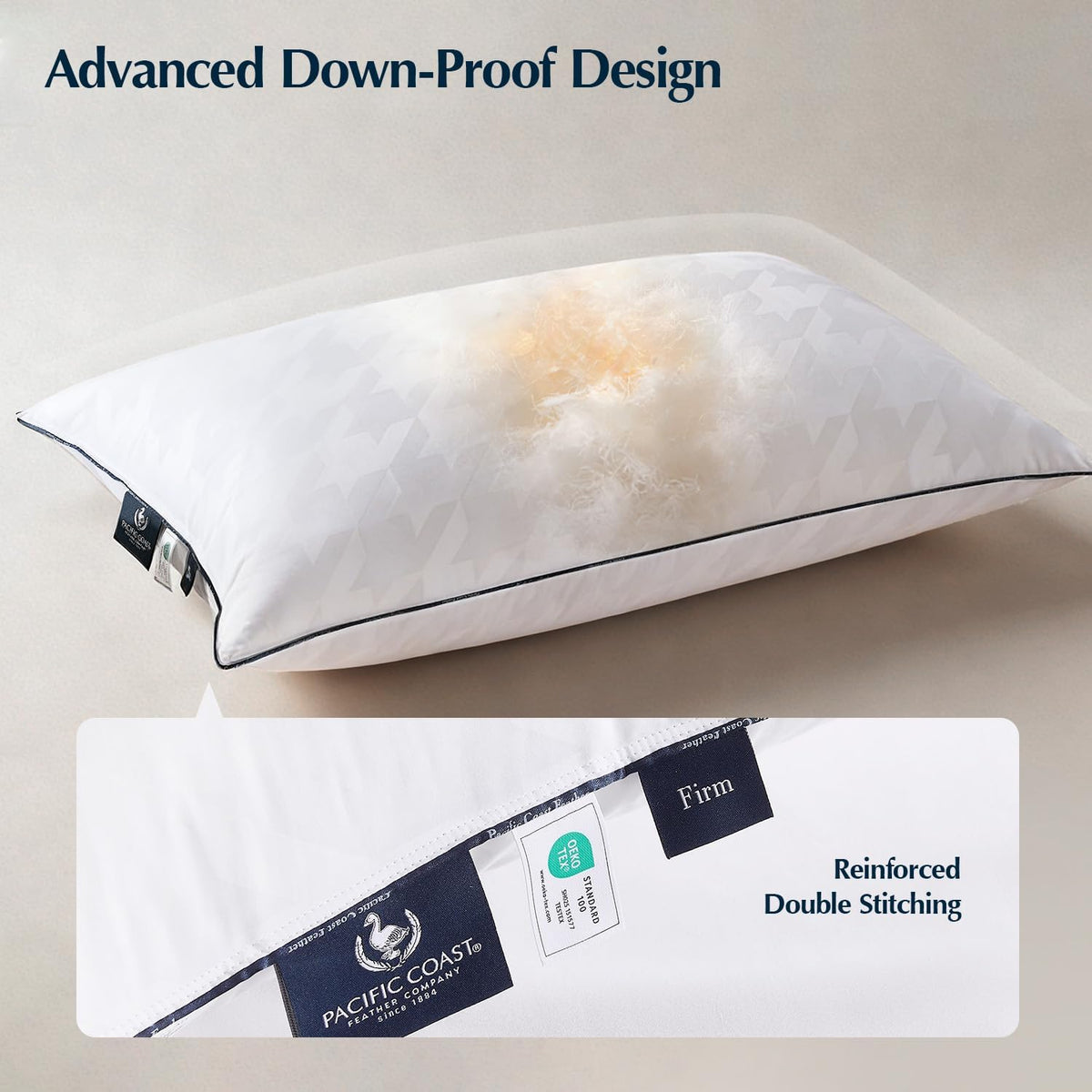 Pacific Coast White Goose Down Pillow, Soft Standard Pillow for Sleeping