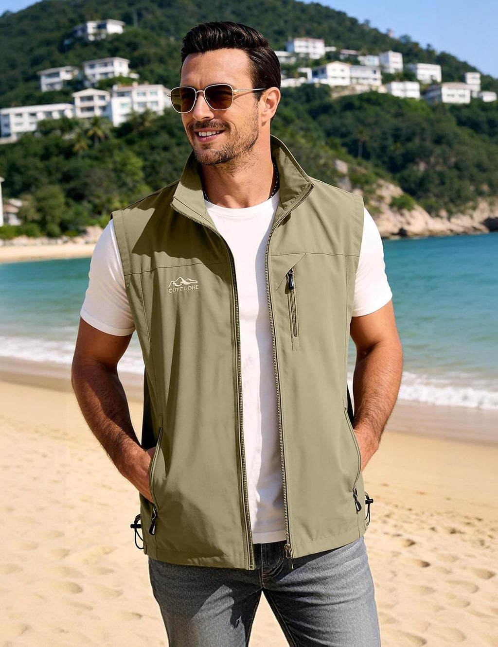 Flygo Mens Summer Lightweight Outdoor Vest Casual Utility Travel Work Fishing Hiking Photo Vest with Pockets