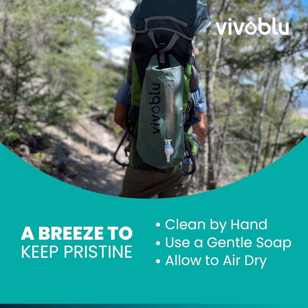 Vivoblu 10 Liter Water Bladder Backpack - Hydration Filtration Purifier Bag for Vivoblu Core Family Filter - Portable Purifying Pack for Backpacking, Hiking, Camping, Prepping, Survival - Army Green