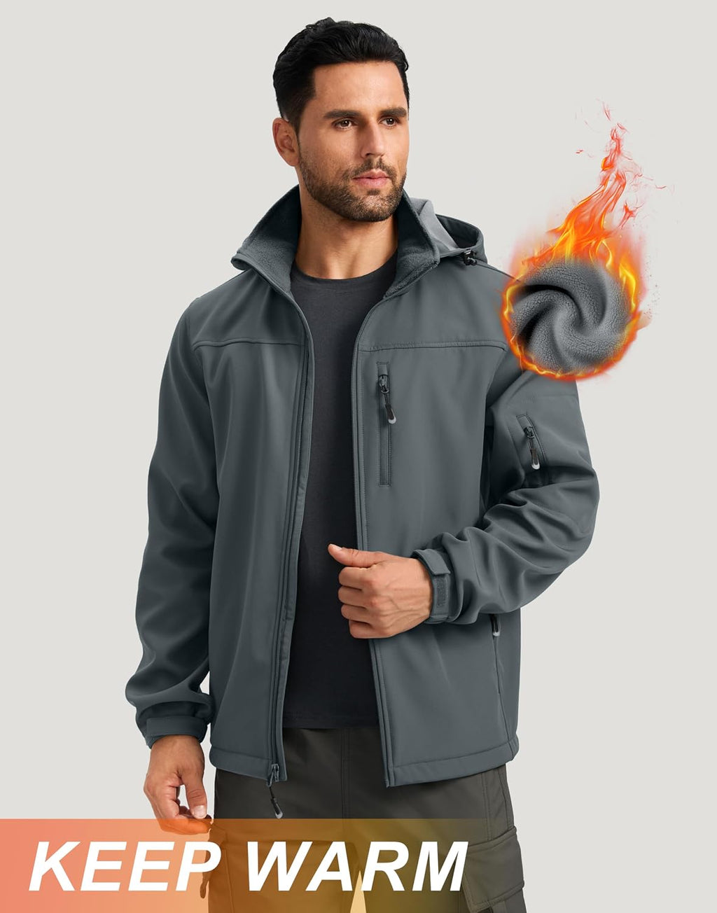 Pudolla Men's Softshell Jacket Hooded Fleece Lined Coats for Outdoor Work