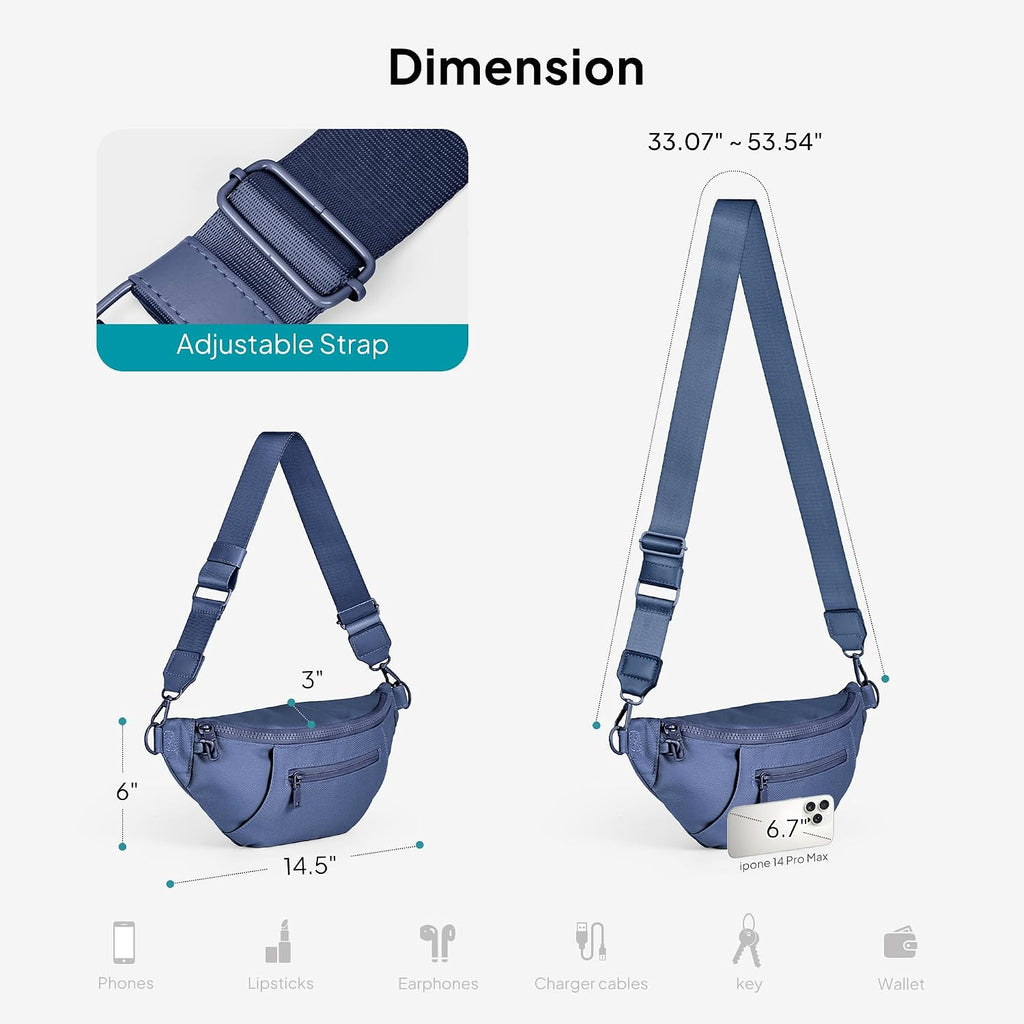 TOPEAST Fanny Pack for Women, Anti-Theft Travel Belt Bag Crossbody Sling Bag Purse with RFID Blocking, Small Fashion Bum Bag with Multiple Pockets for Hiking Walking Sport, Navy Blue