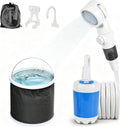 Portable Camping Shower, Outdoor Shower Kit, Hose& Folding Bucket, Rechargeable Powered Portable Shower for Camping, Hiking, Beach,RV,Pet Cleaning & Road Trips
