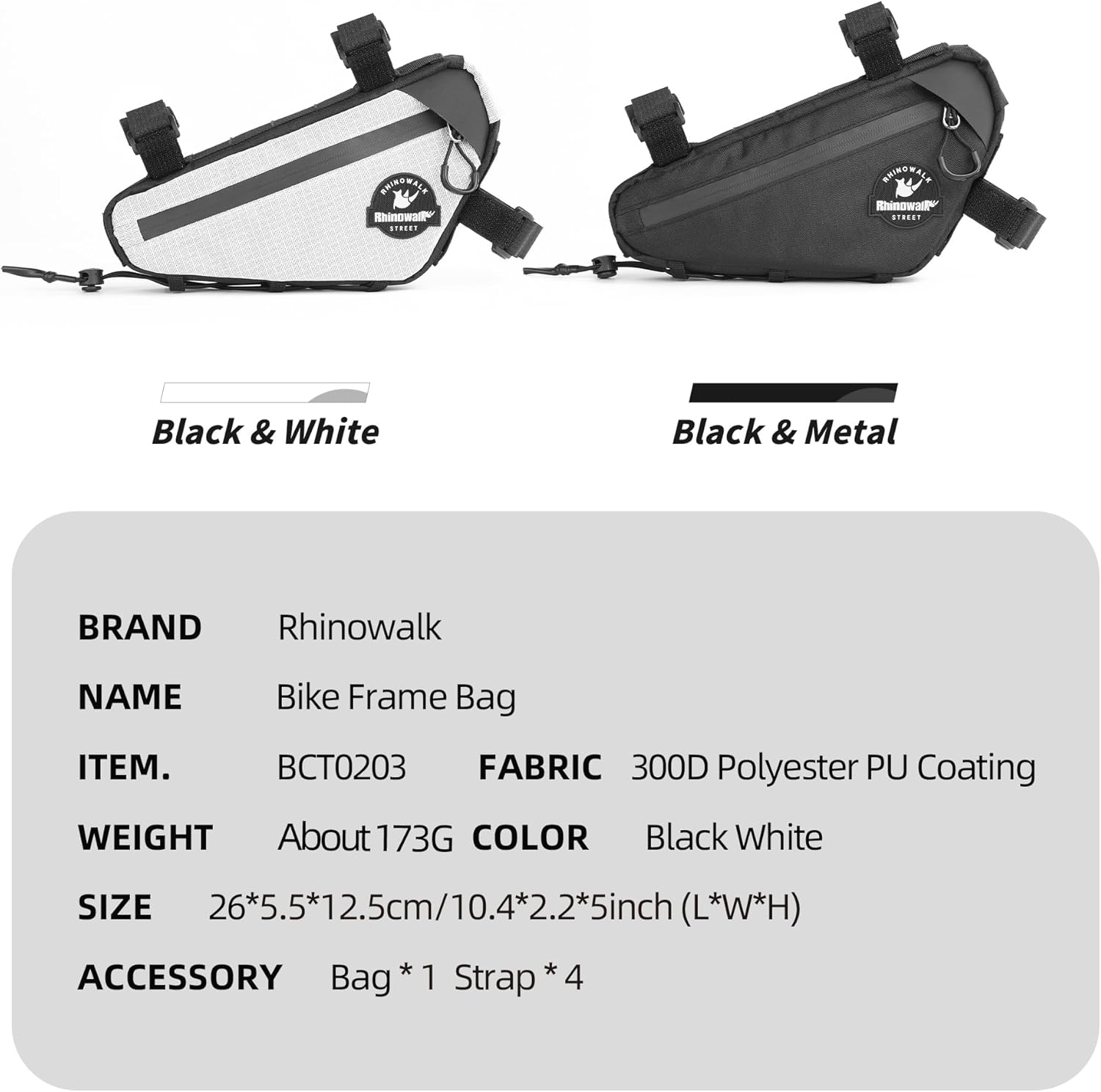 Bicycle Frame Bag Rhinowalk Bike Triangle Bag with Dual Side Mesh Pockets for MTB Road Bike Cycling Commuting (Black,1.3L)