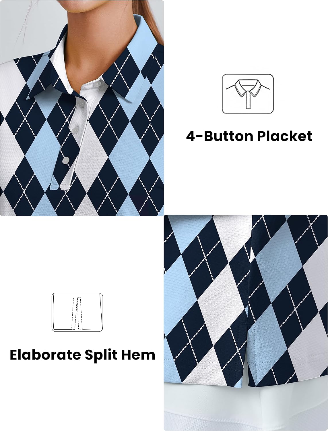 PINSPARK Womens Golf Shirt 4-Button UPF 50+ Quick Dry Collared Polo Shirts