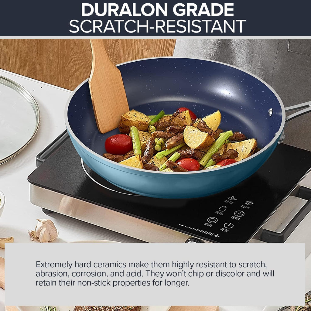 Nuwave 7pc Cookware Set Healthy Duralon Blue Ceramic Nonstick Coated