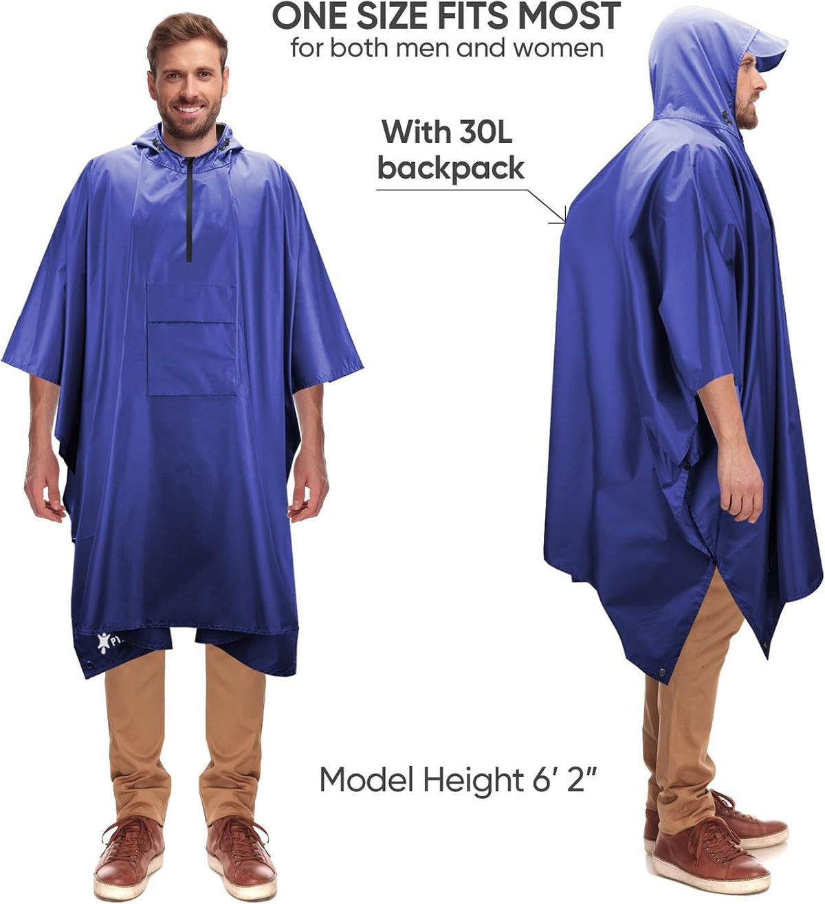 PTEROMY Hooded Rain Poncho for Adults, Reusable Waterproof Raincoat