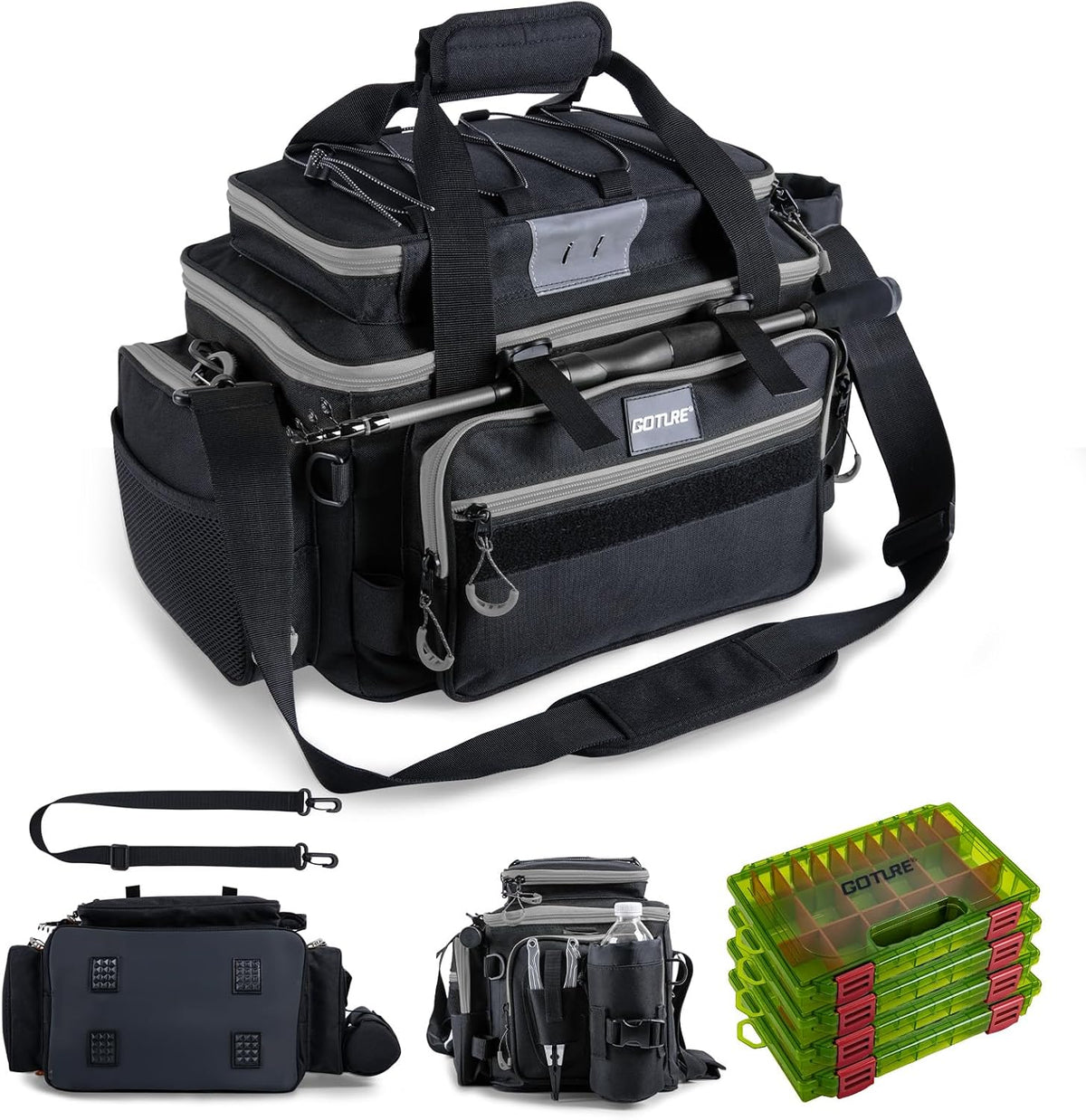 Goture Fishing Tackle Bag with 4PCS 3600 Tackle Boxes