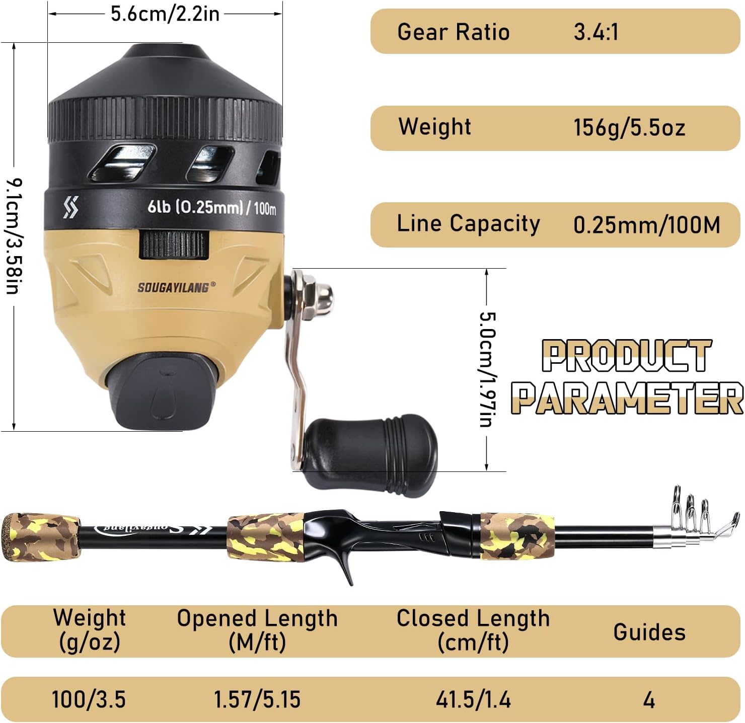 Sougayilang Fishing Rod and Reel Combo,Light Weight Fishing Pole with Spincast Fishing Reel Tackle Bag Lures Good Starter Fishing Kit