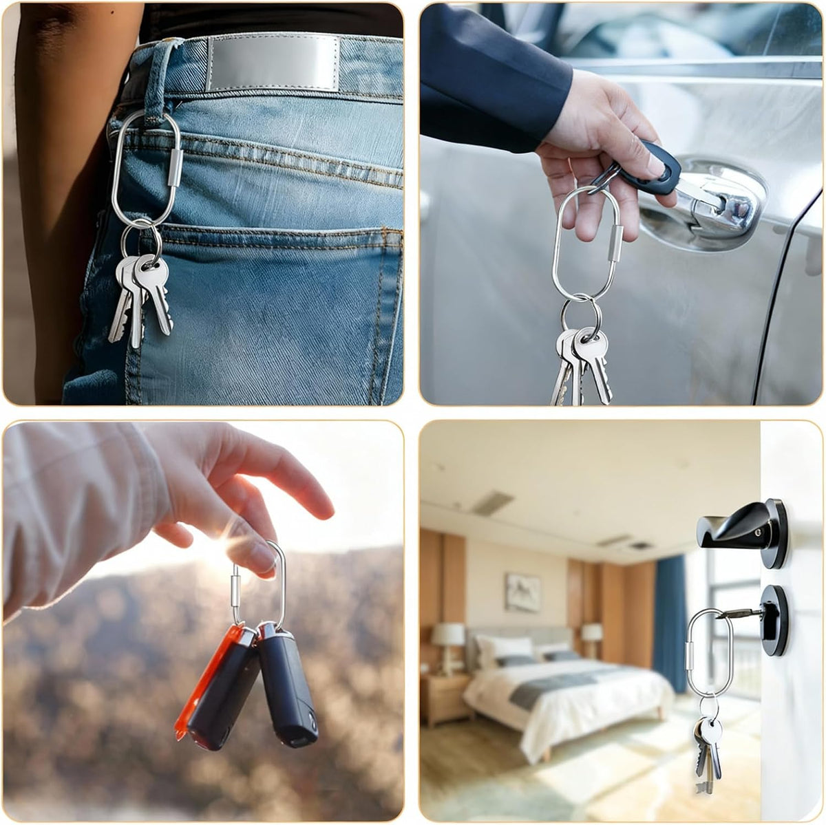 8 Pack Sliver Brass Key Ring Secure Screw Lock Carabiner Brass Keychain Clip with O Key Rings Purse Bag Charms for Handbags Dog Leash Pet Tags
