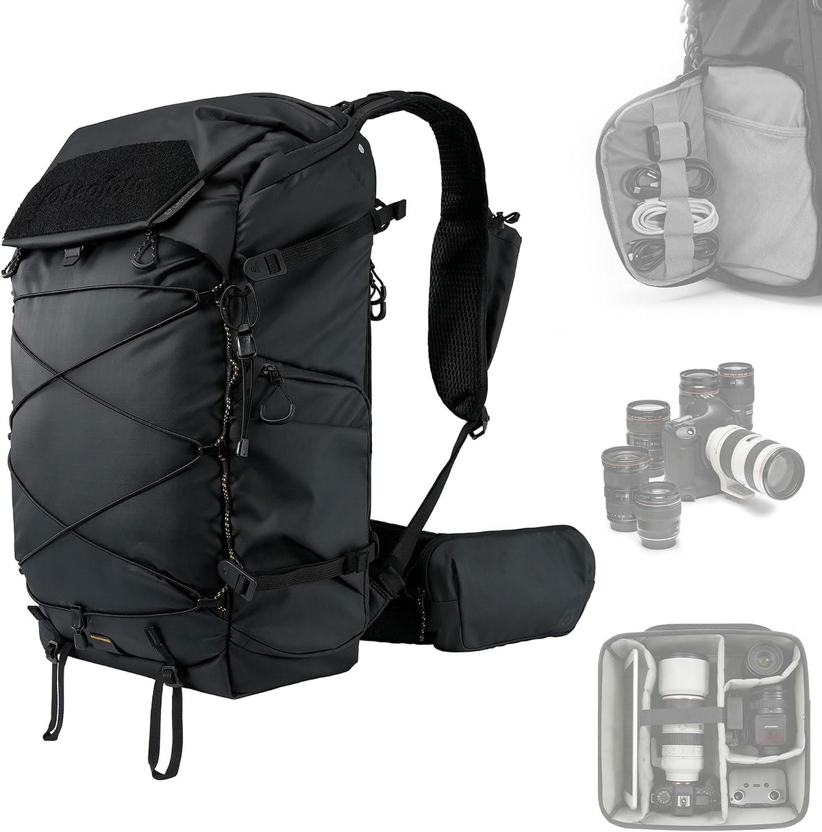 LEOFOTO 35L Camera Backpack for Photographer, Lightweight Waterproof Travel Camera Bag for Camera/Drone/15.6" Laptop, Photopraphy Bag with Side Access & Rain Cover, Tripod Compatible, 2.65KG - BLACK