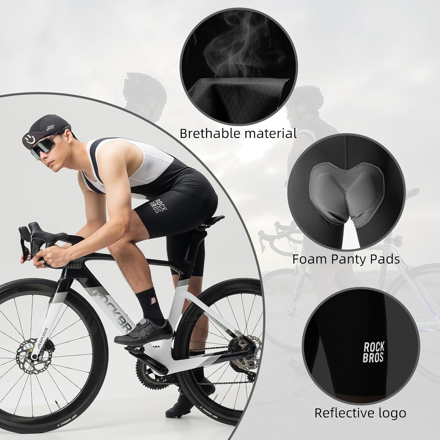 ROCKBROS Cycling Bib Shorts Men Padded Road Bike Shorts Breathable