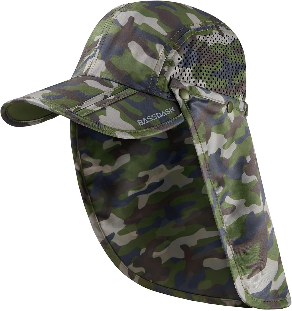 BASSDASH UPF 50+ Fishing Hat, Baseball Cap with Removable Neck Flap