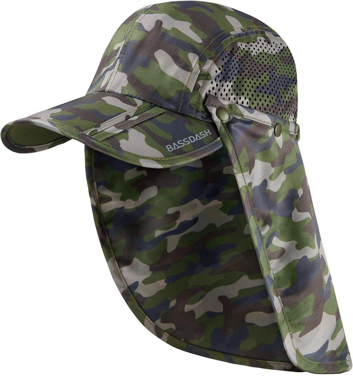 BASSDASH UPF 50+ Fishing Hat, Baseball Cap with Removable Neck Flap