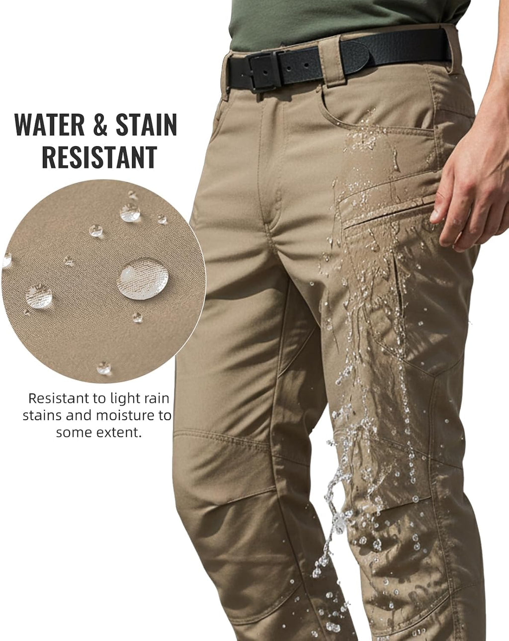Men's Stretch Tactical Pants Waterproof Ripstop Fabric Cargo Pants Lightweight Casual Hiking Outdoor Work Pants (No Belt)