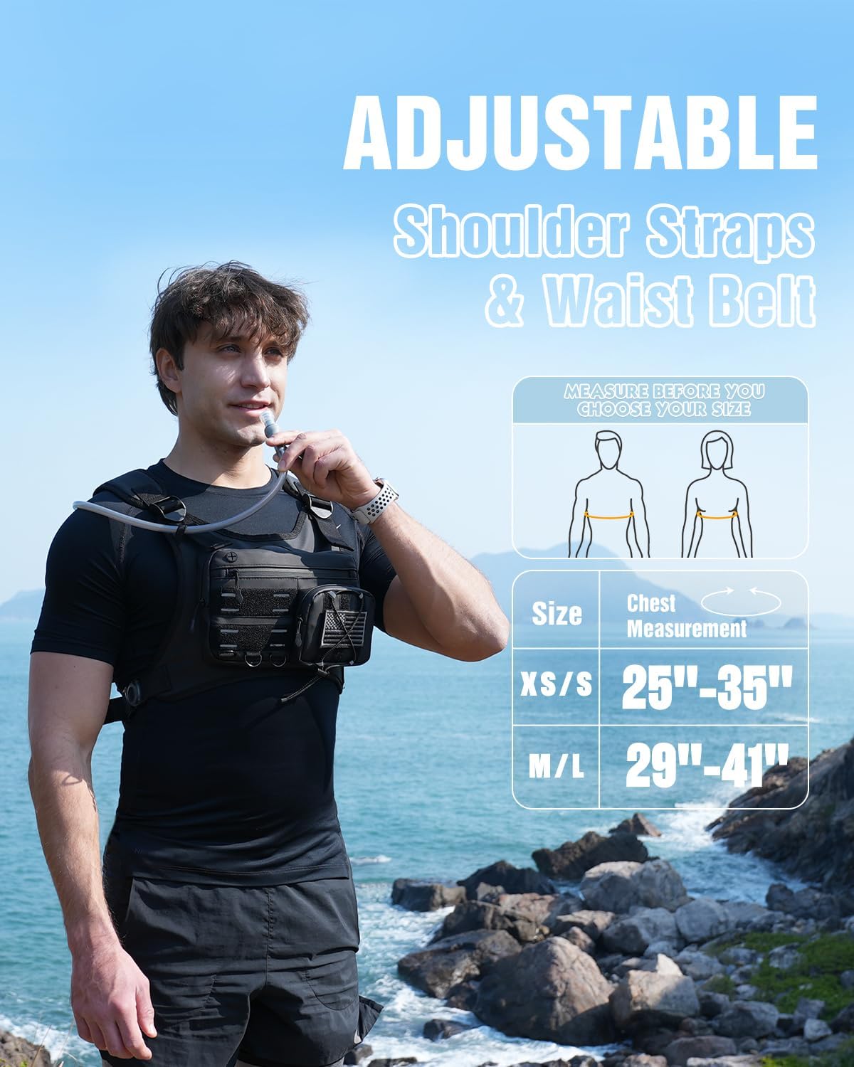 Zelvot Running Vest with 2L Water Bladder, Hydration Backpack, U.S. Design Patent, Lightweight Hydration Pack with Gear Holder, Reflective Chest Pack for Men Women