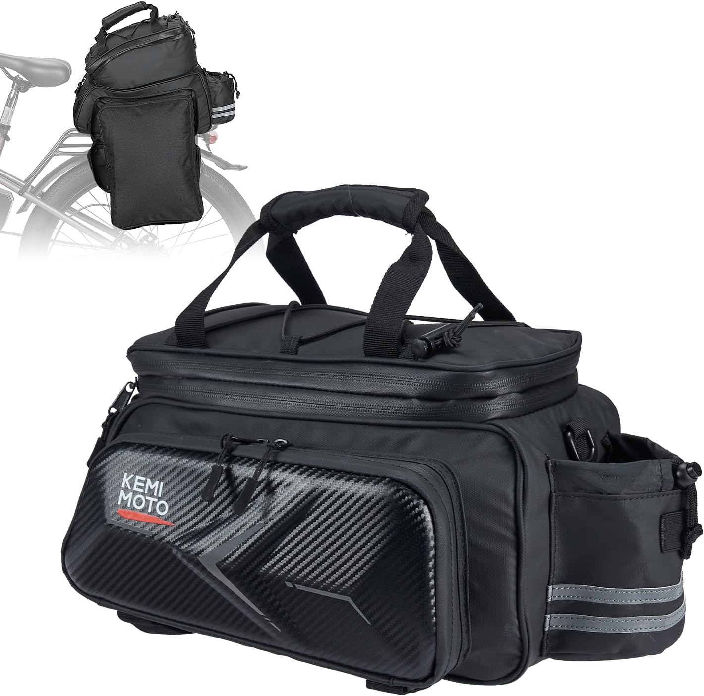 KEMIMOTO Bike Bag Rear Rack Expandable 20L Bicycle Pannier EVA Hard Shell