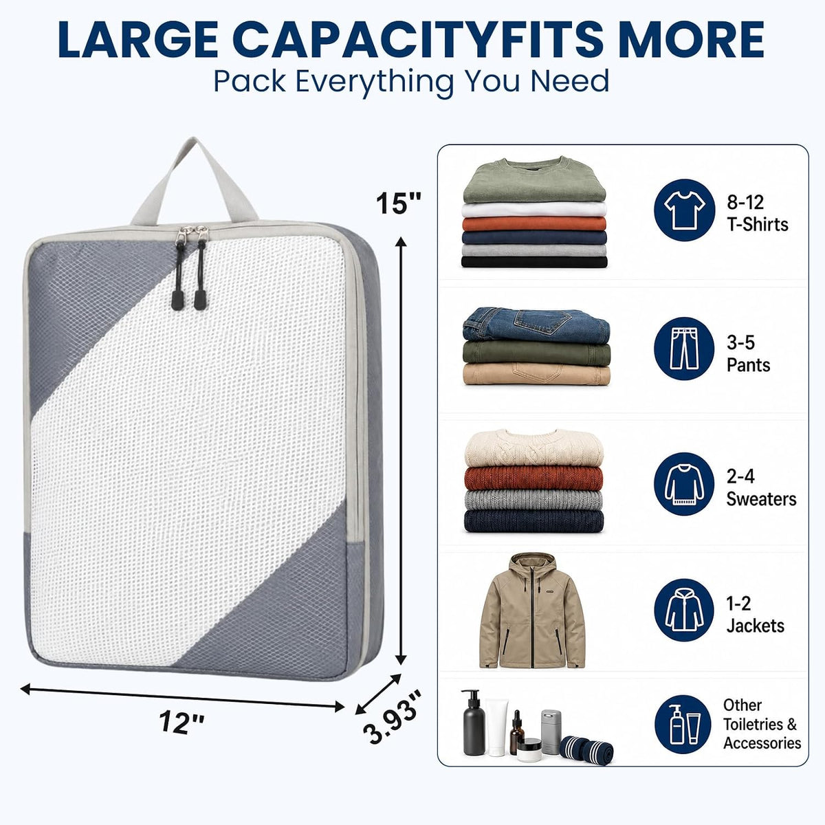 Barsine Large Compression Packing Cubes for Travel, 4-Pack Extra Large Packing Cubes with Double Compression Zipper, Luggage Organizers for Carry On, Cruise, Family Vacation & Business Travel