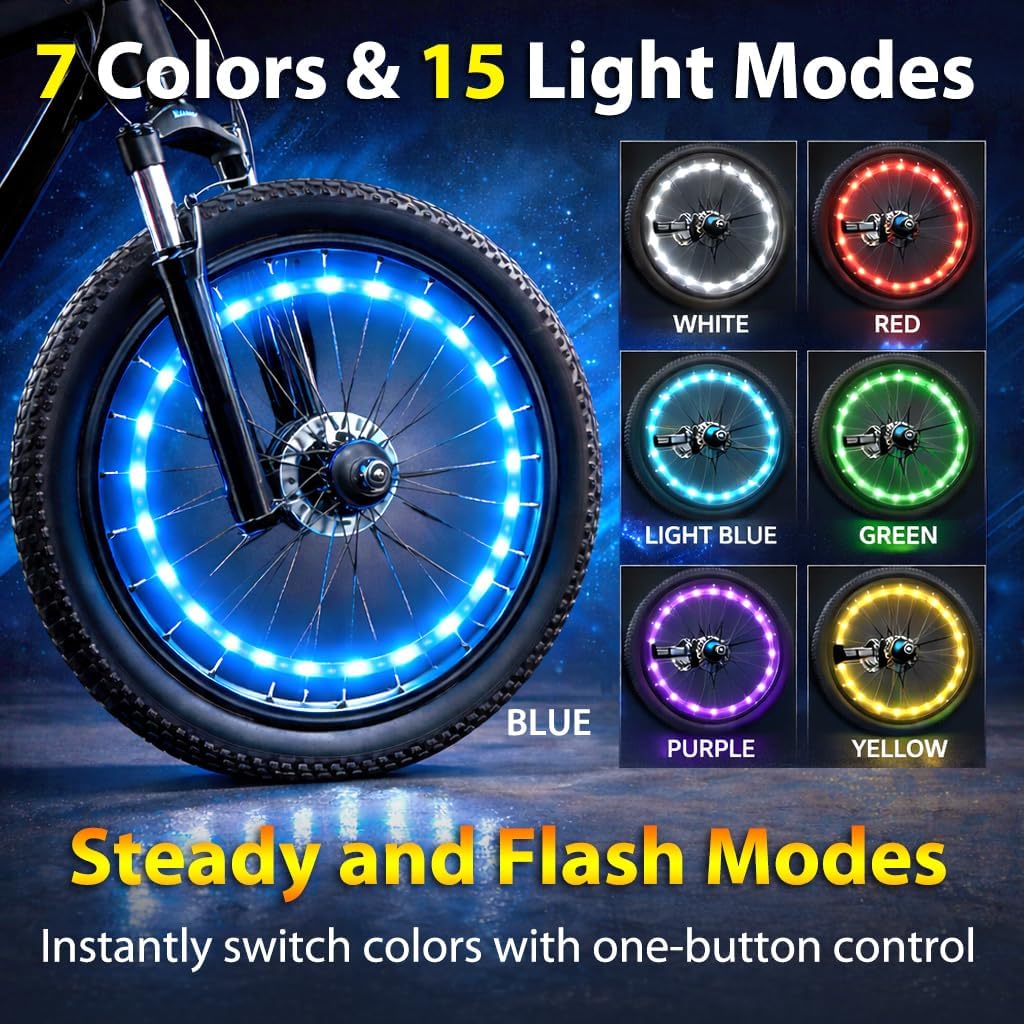 BLITZU Bike Wheel Lights 2-Pack, 7 Color Bicycle Spoke LED for Night Riding