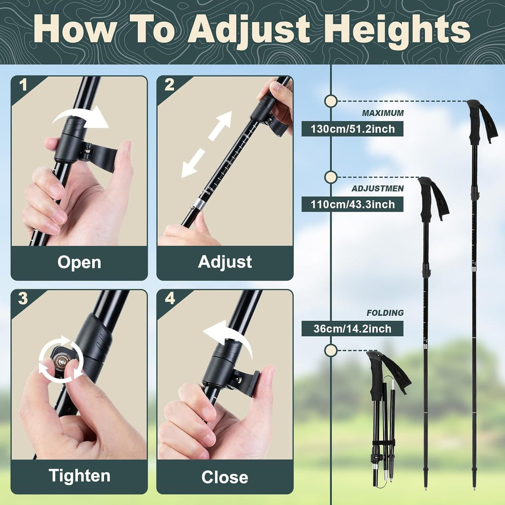Trekking Poles for Hiking, 2Pcs Aircraft-Grade Aluminum Alloy Walking Sticks for Hiking, Hiking Sticks with EVA Foam Grip, Hiking Poles Collapsible Lightweight for Trekking, Camping