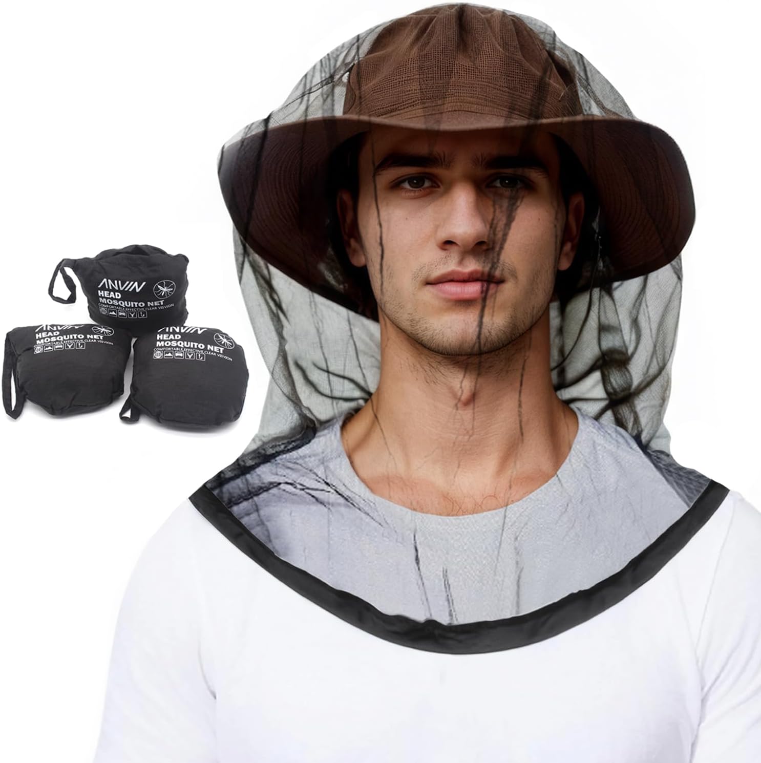 Anvin Mosquito Head Net Bug Hood for Fishing, Camping, Gardening Hat-Compatible Insect Shield Breathable Mesh Face Cover from No See Ums, Insects, Bugs(3 Pack, Upgraded One-piece Design, Black)
