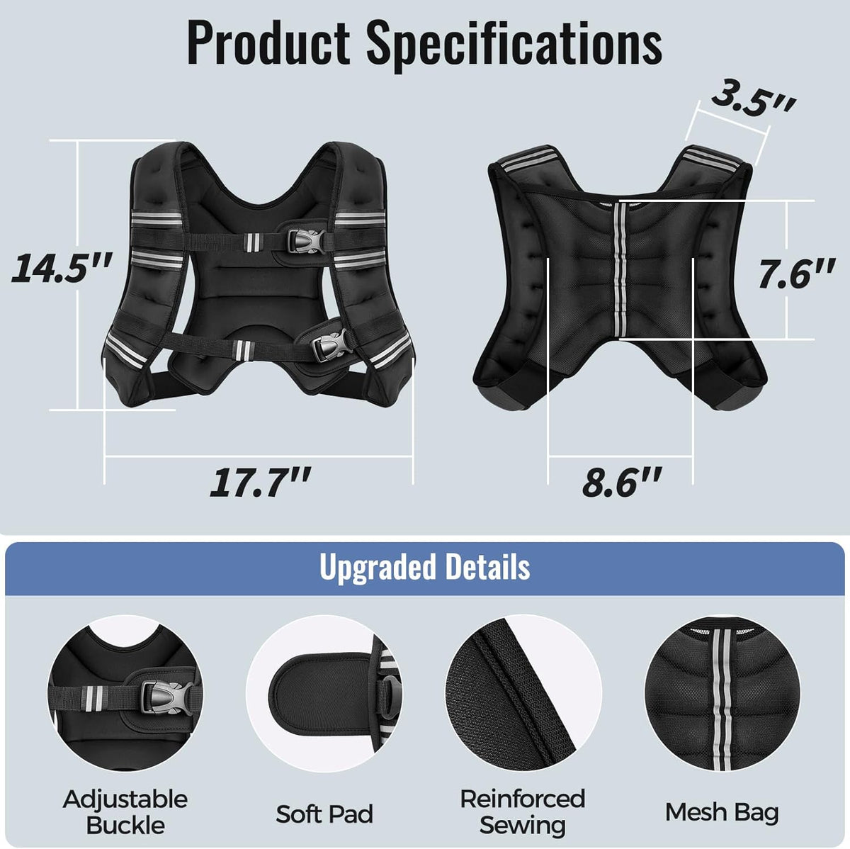 Zeerun Weighted Vest, 6/8/10/12/15/18/20/24/30LB for Men Women