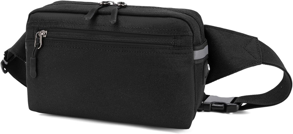 Mini Hiking Waist Bag, 3-Pocket 1.7L RFID Blocking Fanny Pack for Men Women (Black)