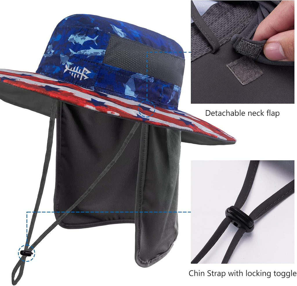 BASSDASH UPF 50+ Sun Fishing Hat Water Resistant with Detachable Neck Flap