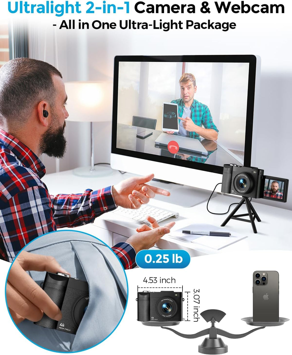 4K Digital Camera for Photography- 48MP Autofocus Vlogging Camera with 2.8" 180° Flip Screen, 16X Digital Zoom- Compact Point and Shoot Camera with 64GB SD for YouTube, Travel, Beginners