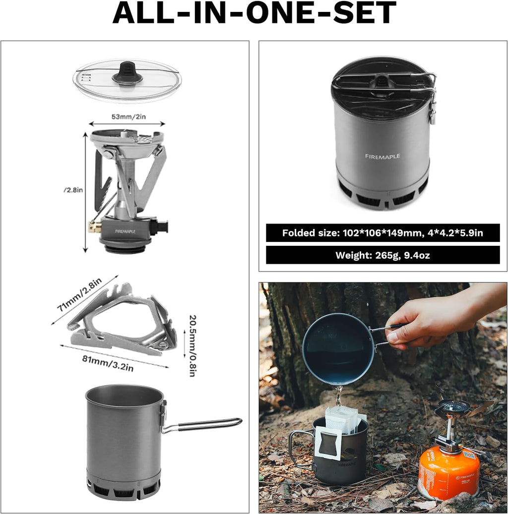 Fire-Maple Petrel G3 Pot & Greenpeak 1 Gas Stove Camping Cooking Set