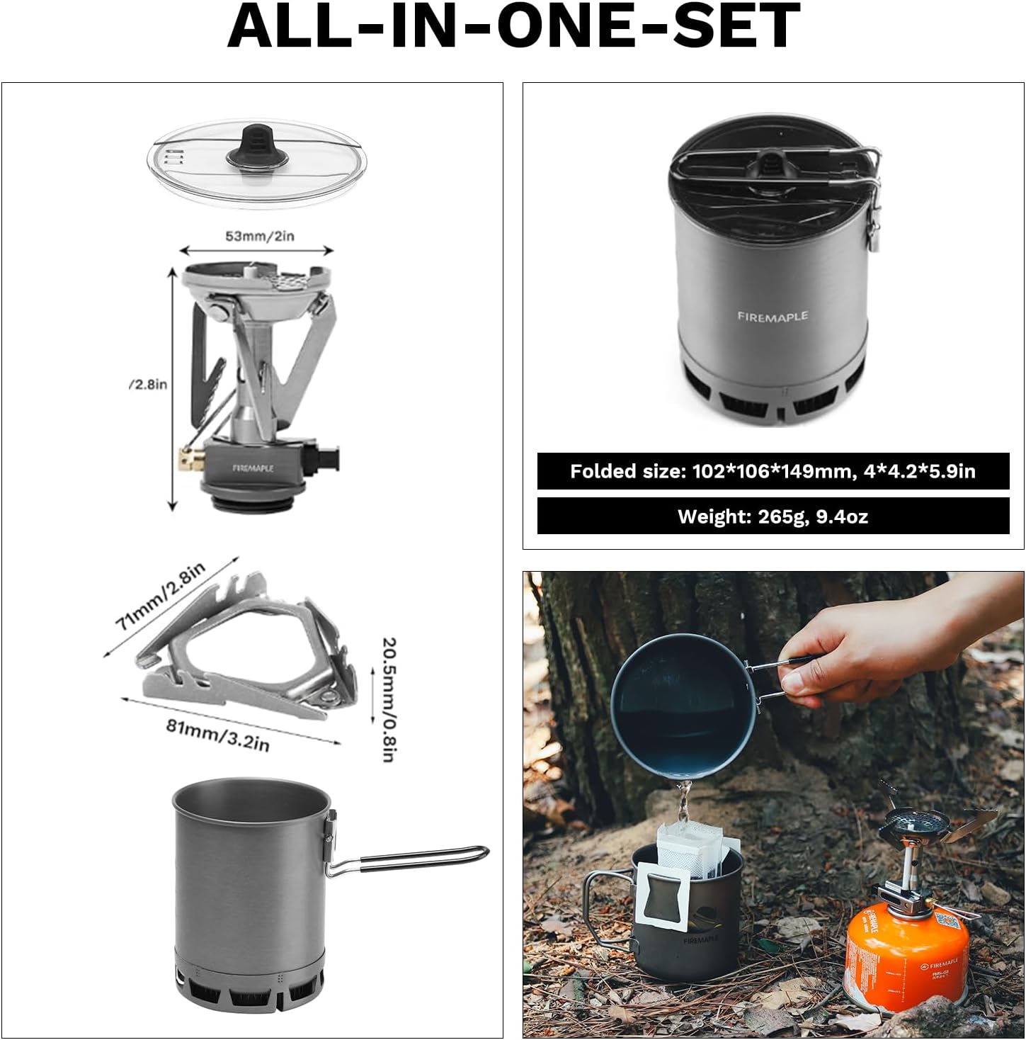 Fire-Maple Petrel G3 Pot & Greenpeak 1 Gas Stove Camping Cooking Set