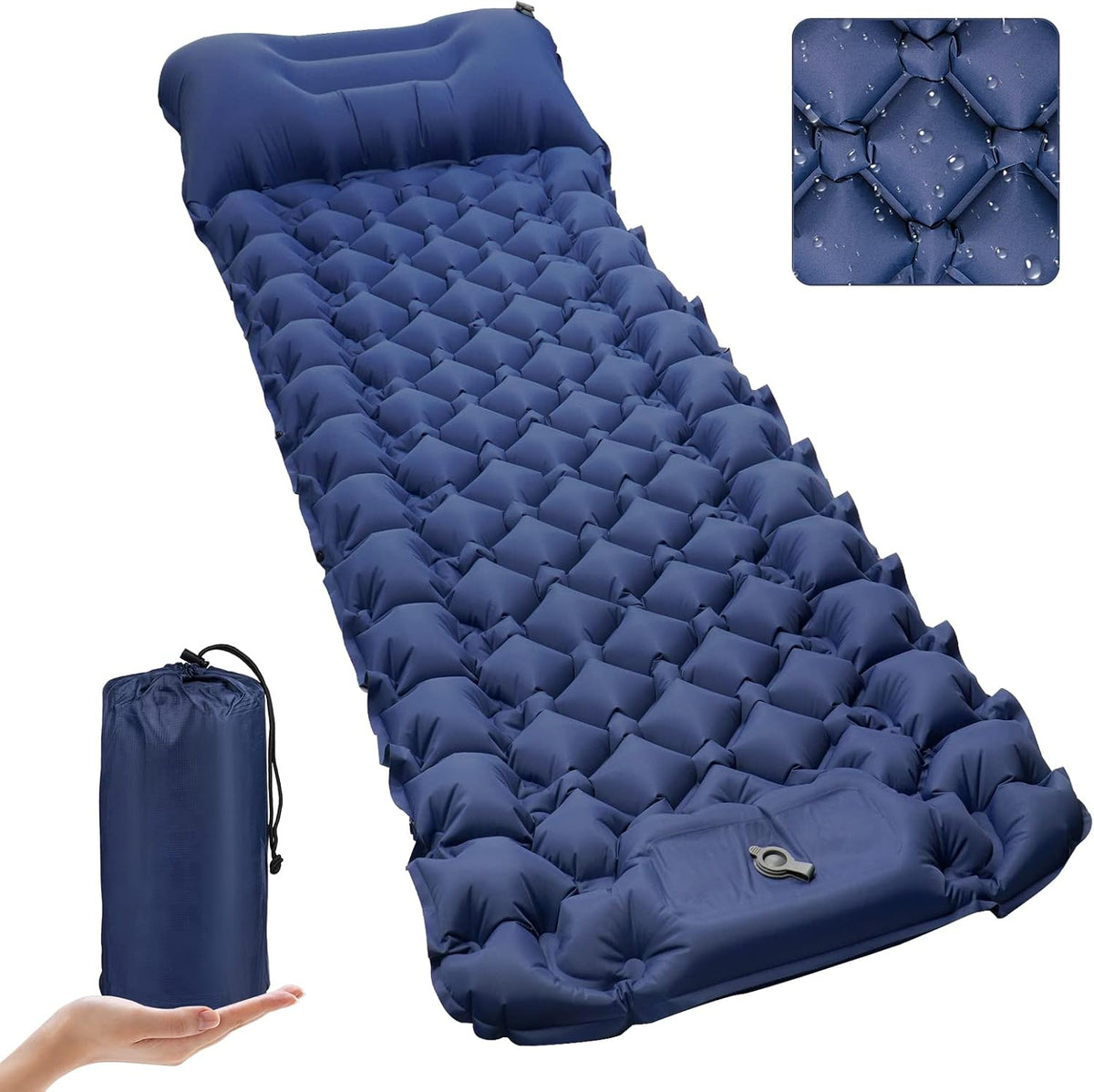 Sleeping Pad, Ultralight 40D Nylon Camping Mat Built-in Pump - Blue