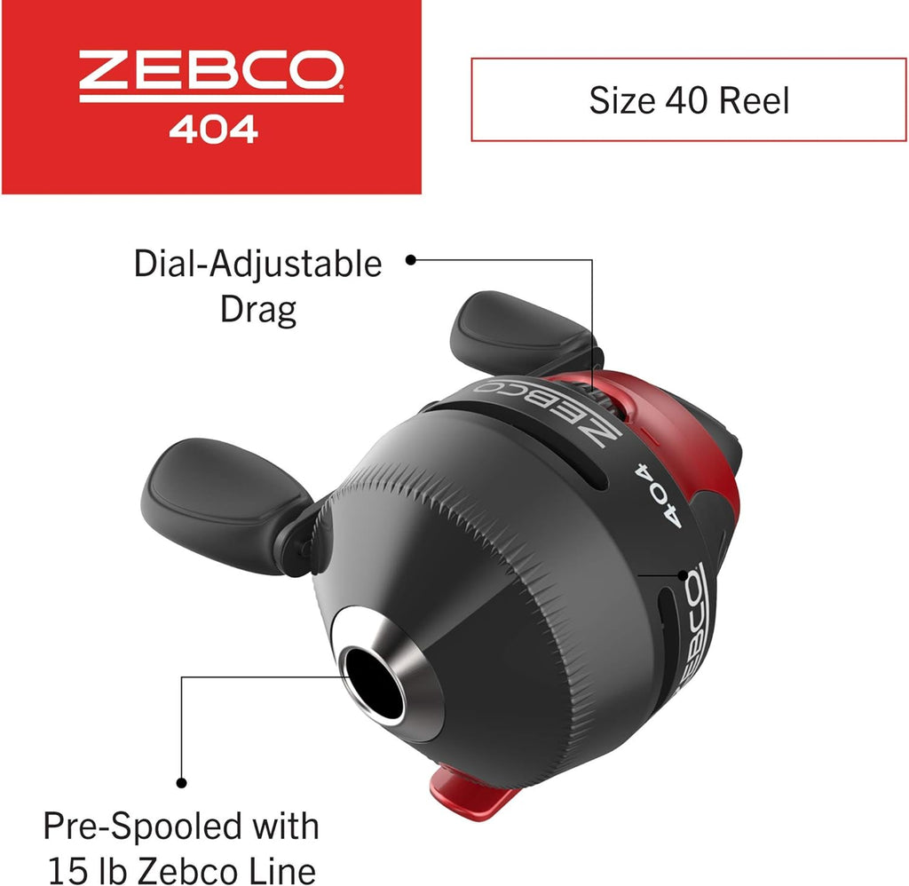 Zebco 202 & 404 Spincast Reels and Fishing Rod Combos (2-Pack), 5-Foot 6-Inch 2-Piece Fishing Pole, Size 30 and 40 Reels, Right-Hand Retrieve, Pre-Spooled with 10 lb and 15 lb Cajun Line, Black/Red