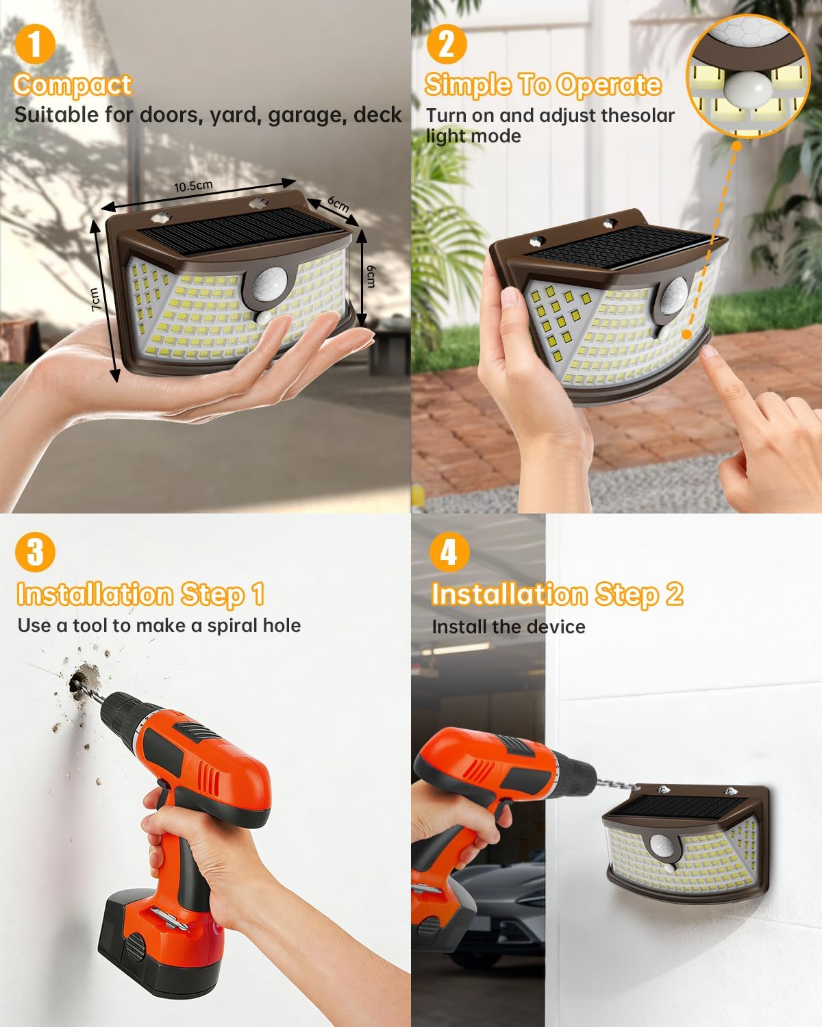 Aootek Solar Motion Sensor Lights Outdoor 120 LEDs, Brown, 6 Pack